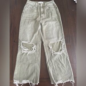 VERVET light olive green denim distressed wide leg jeans size 26